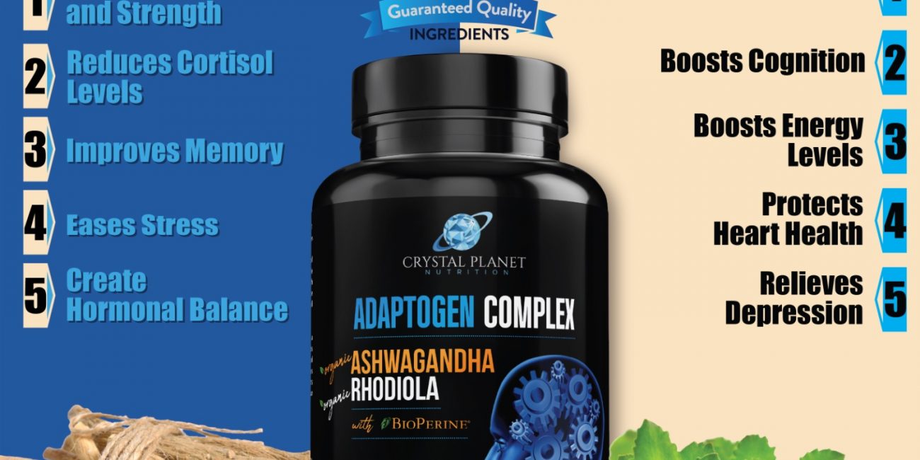 Anxiety Relief Ashwagandha Rhodiola Rosea Organic Improve Energy and Endurance Adrenal Support Sleeping Support Mood Enhancer Black Pepper Extract Cortisol Manager bioperine