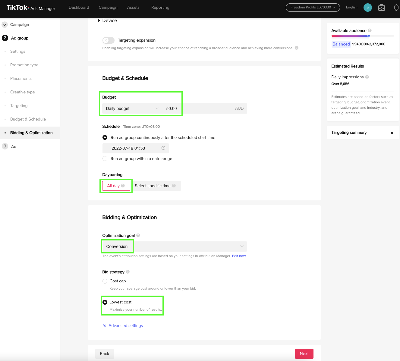 TikTok ads budget bidding optimization