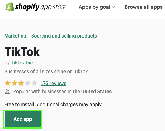 TikTok app on Shopify